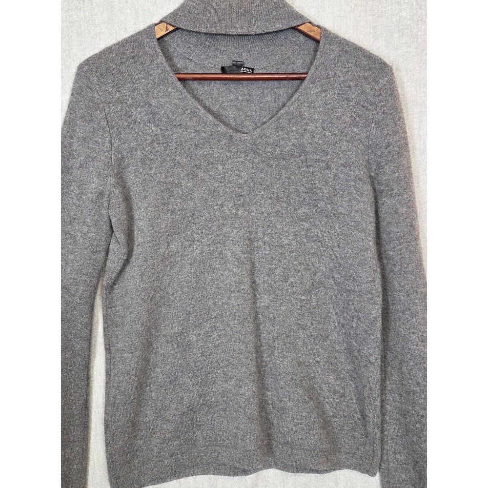AQUA CASHMERE 100% Cashmere Women's S Soft Knit Sweater Gray Coquette Retro - Picture 1 of 6